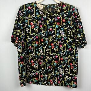 Vintage colorful dark floral short sleeve top